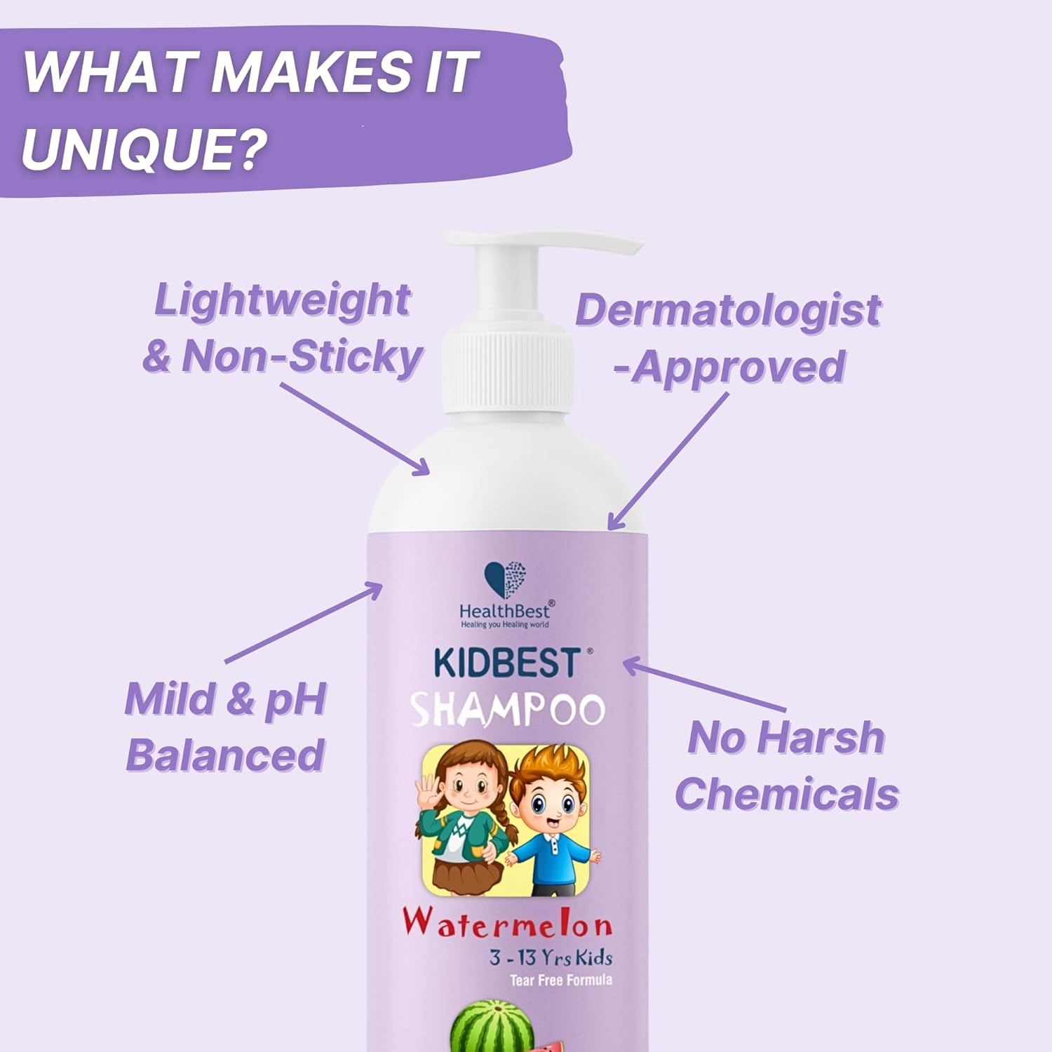 HealthBest Kidbest Hair Shampoo for Kids, Extra Nourishing, Dry & Damaged to normal Hair, Tear, Paraben, SLS free, 500ml, White