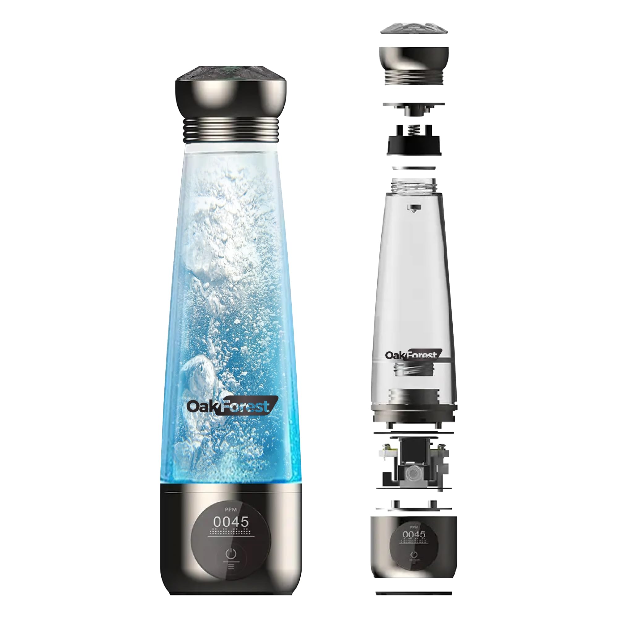 Oakforest Portable Hydrogen Water Bottle with SPE PEM Technology | OLED Display USB Rechargeable High-Efficiency Hydrogen Rich Water Cup from 1500 up to 3000 PPB with Ionizer Membrane | 270ml