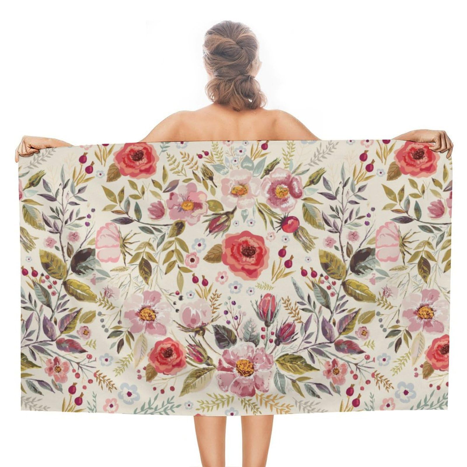 LEDFCVSU Beach Towel, Watercolor Poppies Flowers Bath Towel, Absorbent Towel for Swimming, Sports, Travel