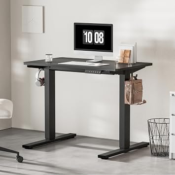 FLEXISPOT Electric Standing Desk ONE PIECE Height Adjustable Sit Stand Up Desk with Memory Smart Panel, Black, 110x54cm