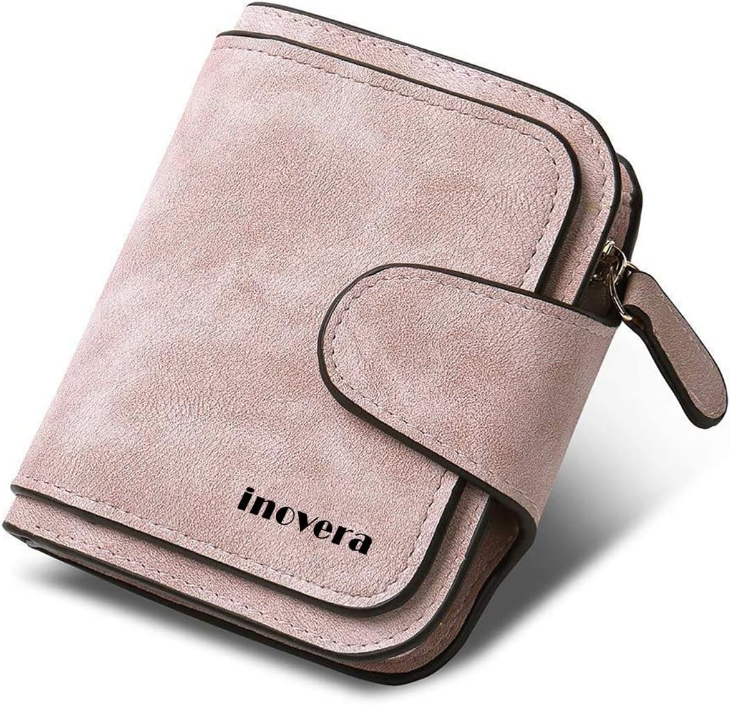 INOVERAVegan Leather Women's Tri-fold Women Fashion Card Coin Holder Ladies Small Purse Clutch Wallet (KK29), Rose Gold, 11.5L x 3B x 10H cm, Minimalist