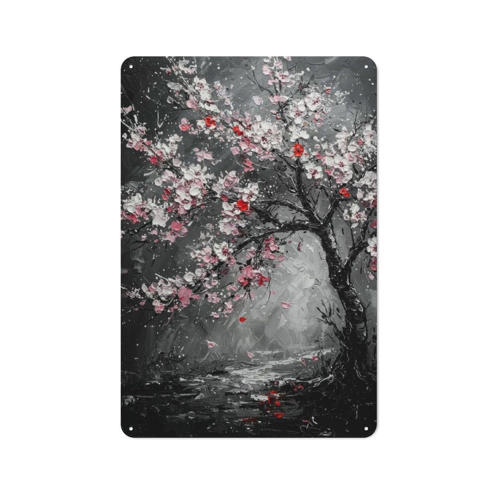 Junmoney Cherry Blossom Tree Painting Retro Metal Sign 30X20cm For Lounge Or Reading Corner, For An Autumn Wall Display In Lounge And Reading Corner
