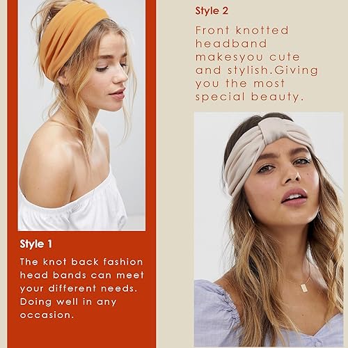 Miniatura 4 de Achiou Diademas anchas para mujer, antideslizantes, a la moda, bohemias, anudadas, para mujer, bandas elásticas de algodón para el cabello para