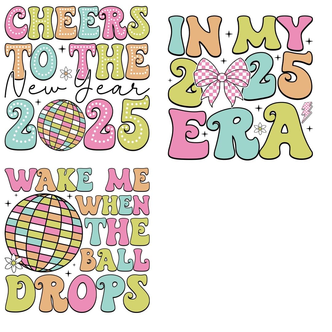 Happy New Year 2025 Iron Transfer Patch Heat Transfer Sticker Vinyl Design Iron Applique T-Shirt Clothing DIY Craft Applique Clothing Decoration