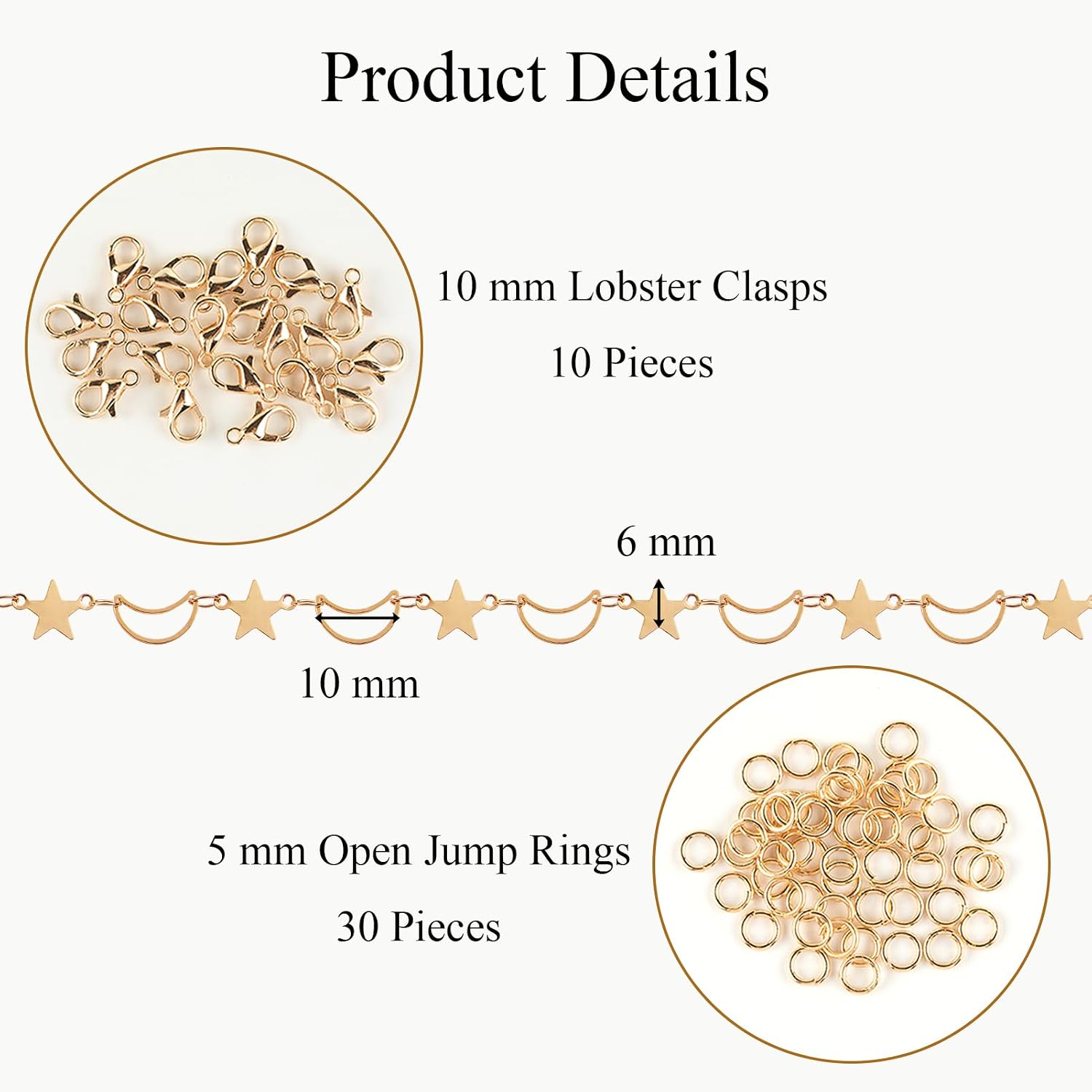 Jabogrii 5 Meters Star Moon Jewelry Making Chains Gold Plated Brass DIY Jewelry Making Supplies Necklace Bracelet Craft Chain Roll for Jewelry Making