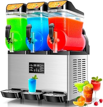 Slushy Machine,15L x3 triple Tanks Comercial Margarita &Slushie Machine,180+ Cups 1200W 110V Electric Large Daiquiri Machine with Self-cleaning Mode,for Home Party Restaurants Cafe Bars