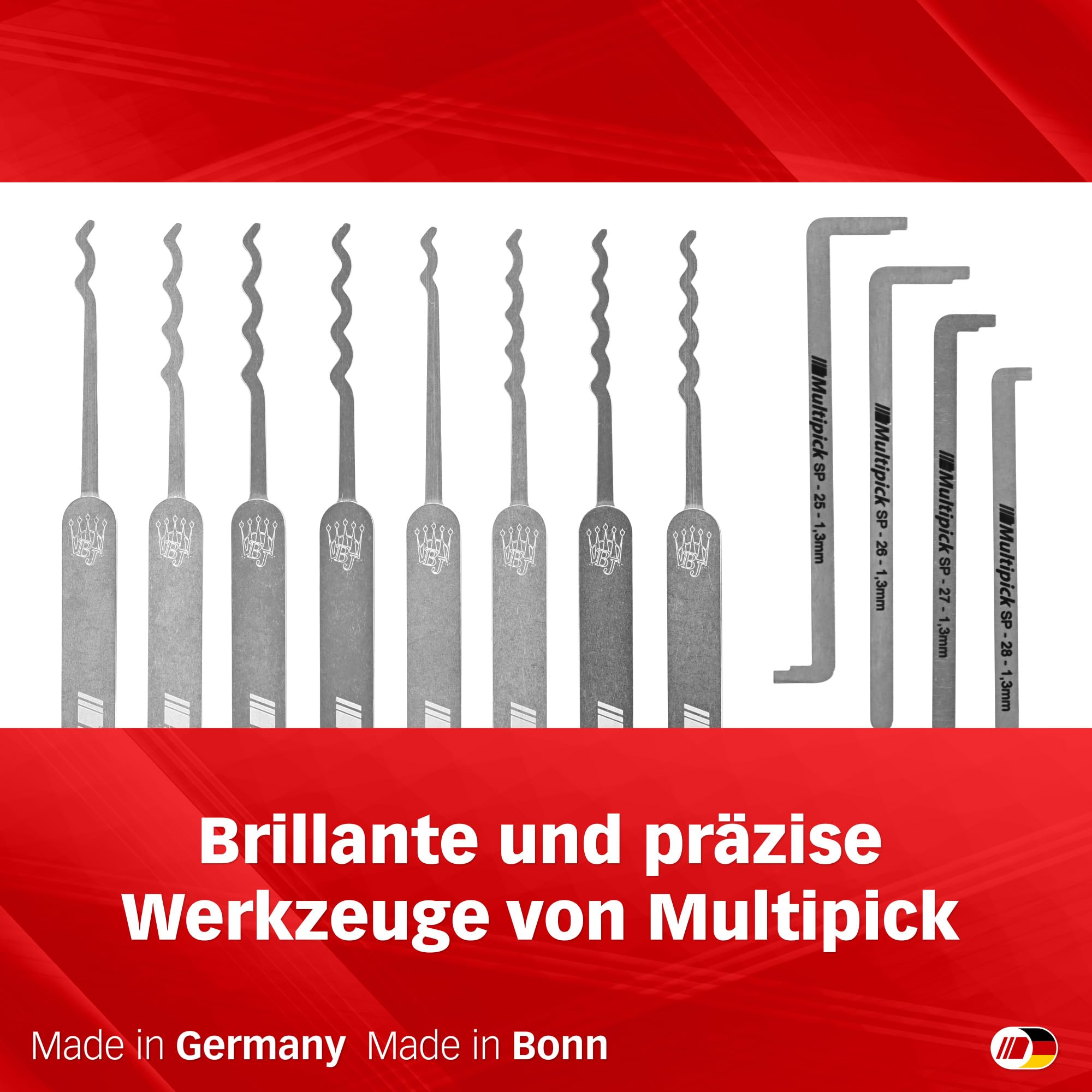 MULTIPICK ELITE 12 Lockpicking Set [12 Teile | 0,6 mm] Lockpick Tool, Schlösser knacken - Lock Picks inkl. Spanner - Schloss picking - Profi Dietrich Set - Profi Lockpicking Kit - Pick