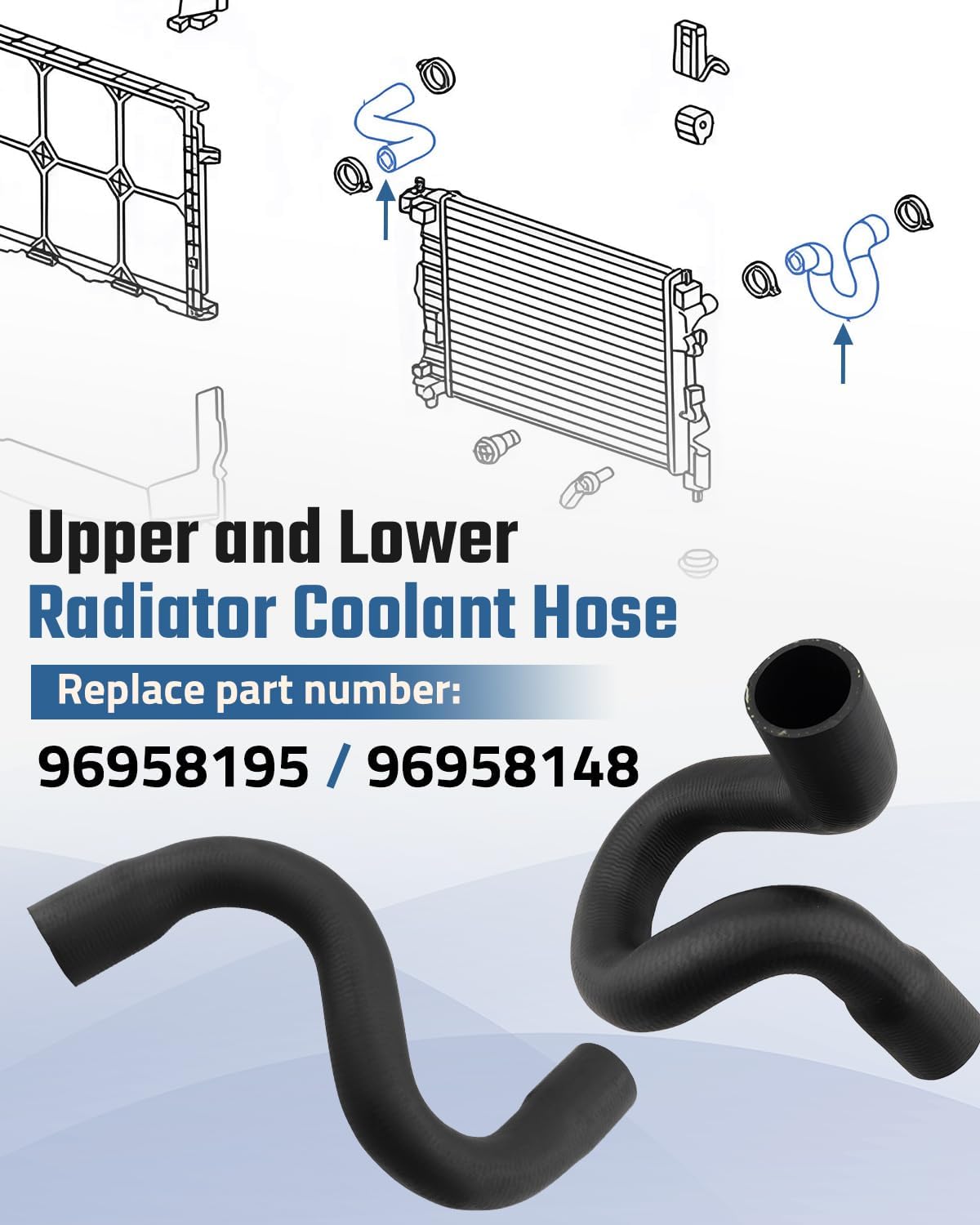 96958148 Upper Lower Radiator Inlet and Outlet Hoses Fit for Chevrolet Sonic 2012-2018, Replacement Part 96958195, Engine Cooling Hose, Rubber