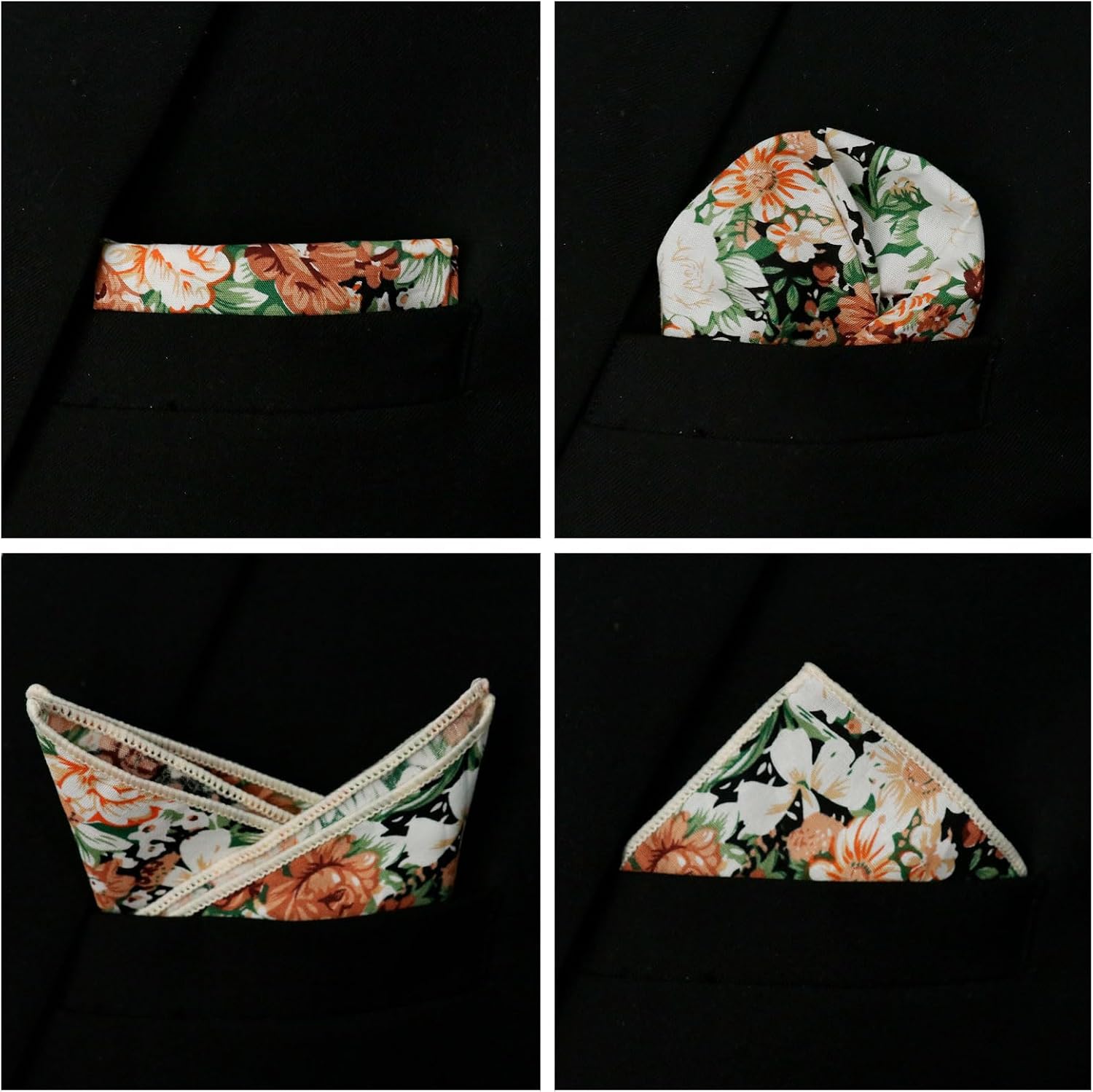 Floral Pocket Squares for Men with Holder Printed Flower Mens Handkerchief Cotton Suit Pocket Hanky for Wedding