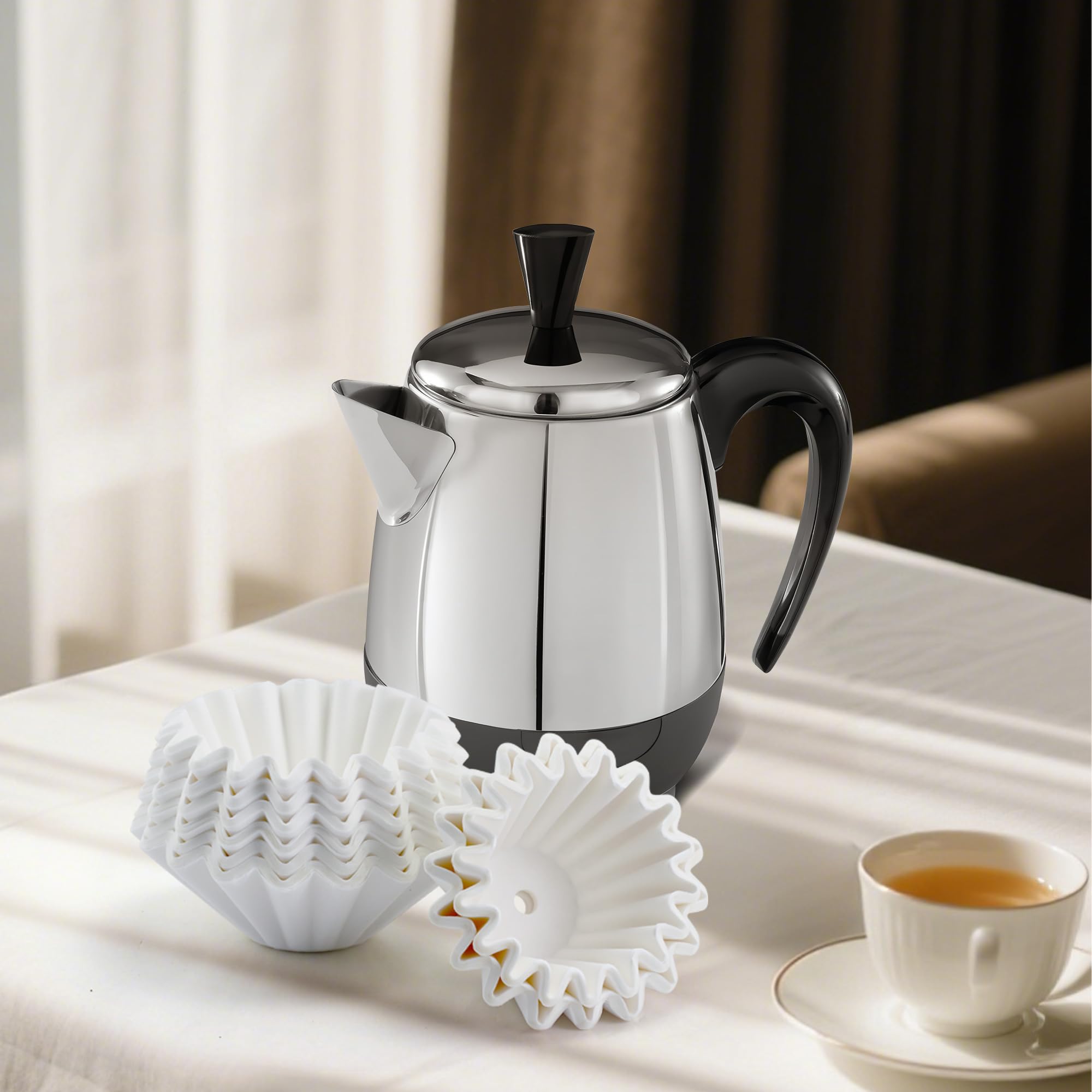 Lot De 100 Filtres à Café En Papier Premium Pour Percolateurs Et Cafetières Moka - Compatible Farberware, Coletti, Elite Gourmet 4-6 Tasses