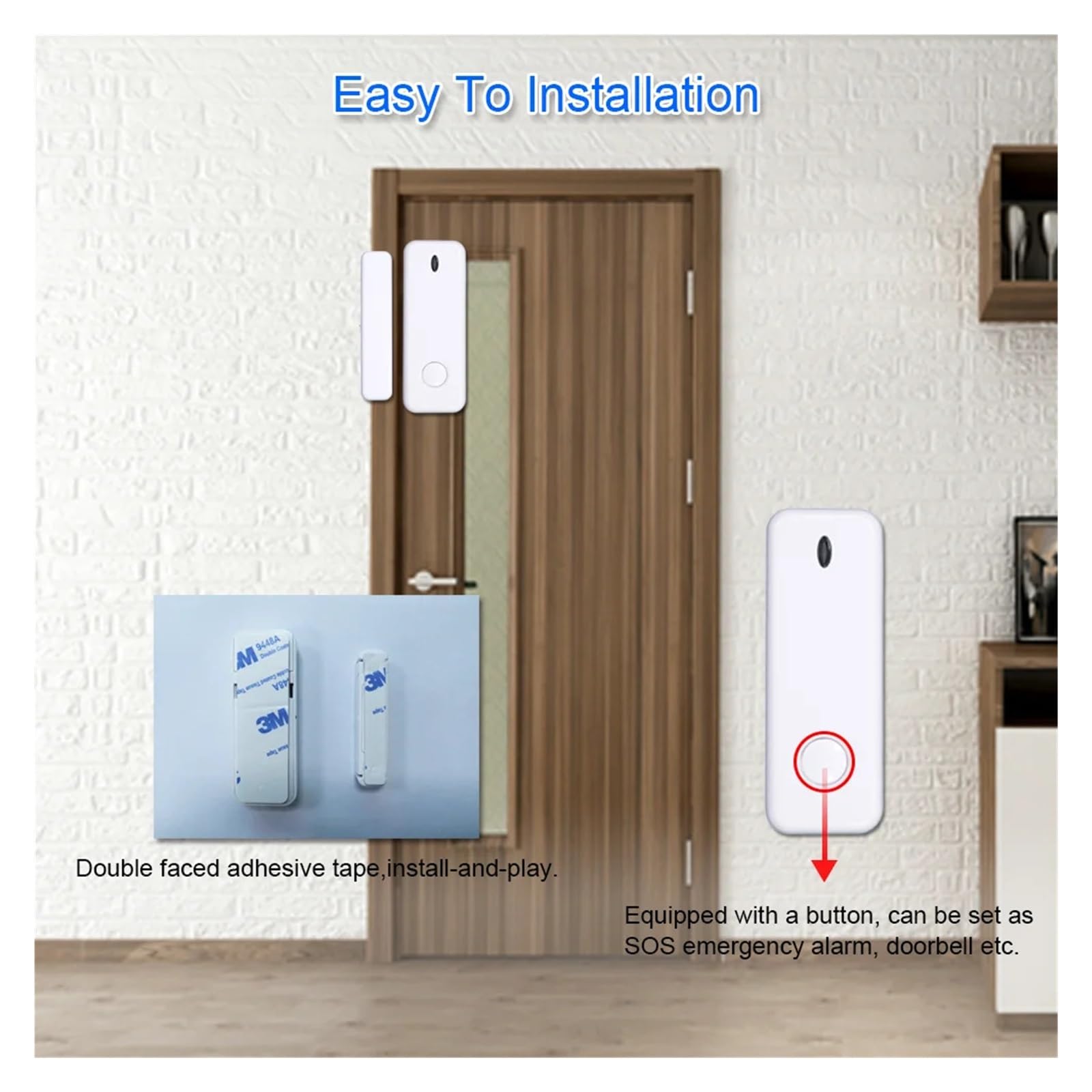 Sensor magnético de puerta, detector inalámbrico de ventanas for el hogar for de alarma, alertas de notificación de aplicaciones, seguridad familiar(6PCS)