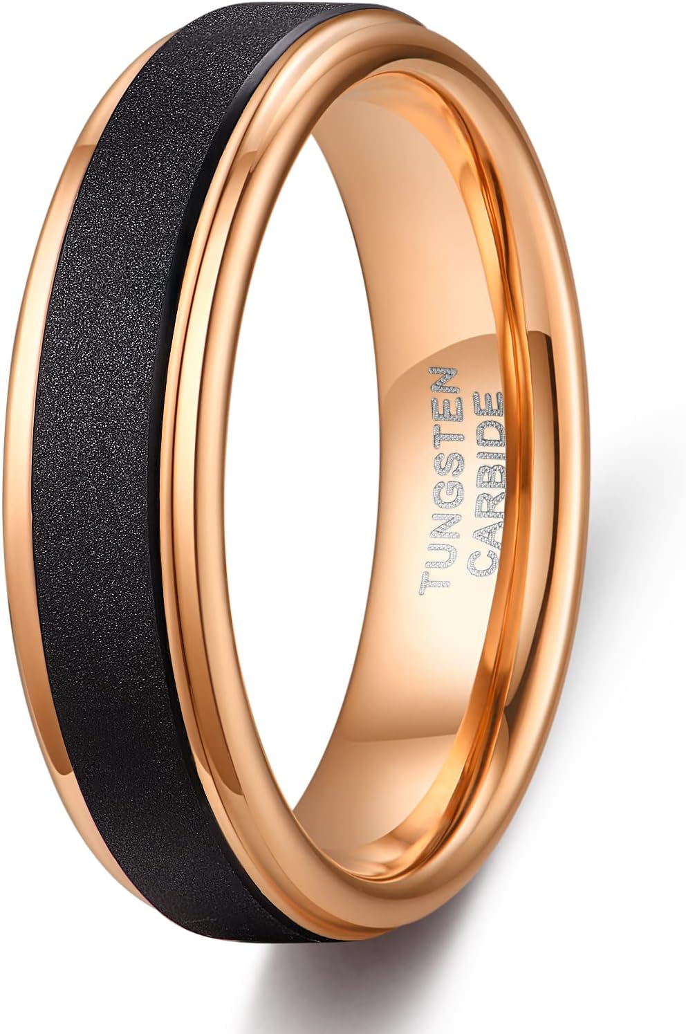 TRUMIUM 6mm 8mm Tungsten Rings for Men Women Black Wedding Band 24K Gold Plated/Rose Gold Plated Step Edges Comfort Fit Size 6-13