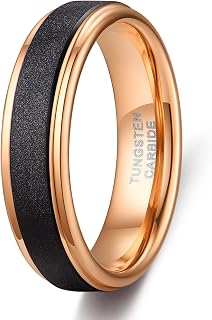 TRUMIUM 6mm 8mm Tungsten Rings for Men Women Black Wedding Band 24K Gold Plated/Rose Gold Plated Step Edges Comfort Fit Size 6-13