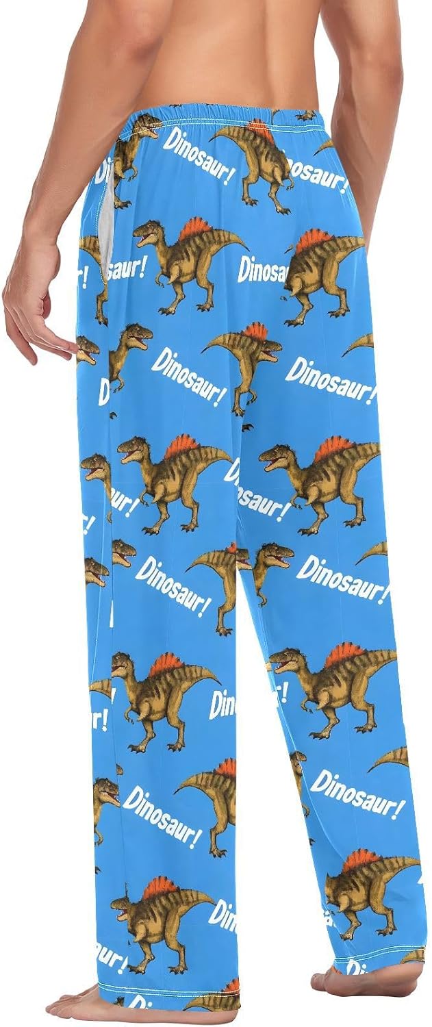 ALAZA Cool Dinosaur Dino Blue Men's Pajama Pants Men Cotton Pajama Bottoms with Pockets, S