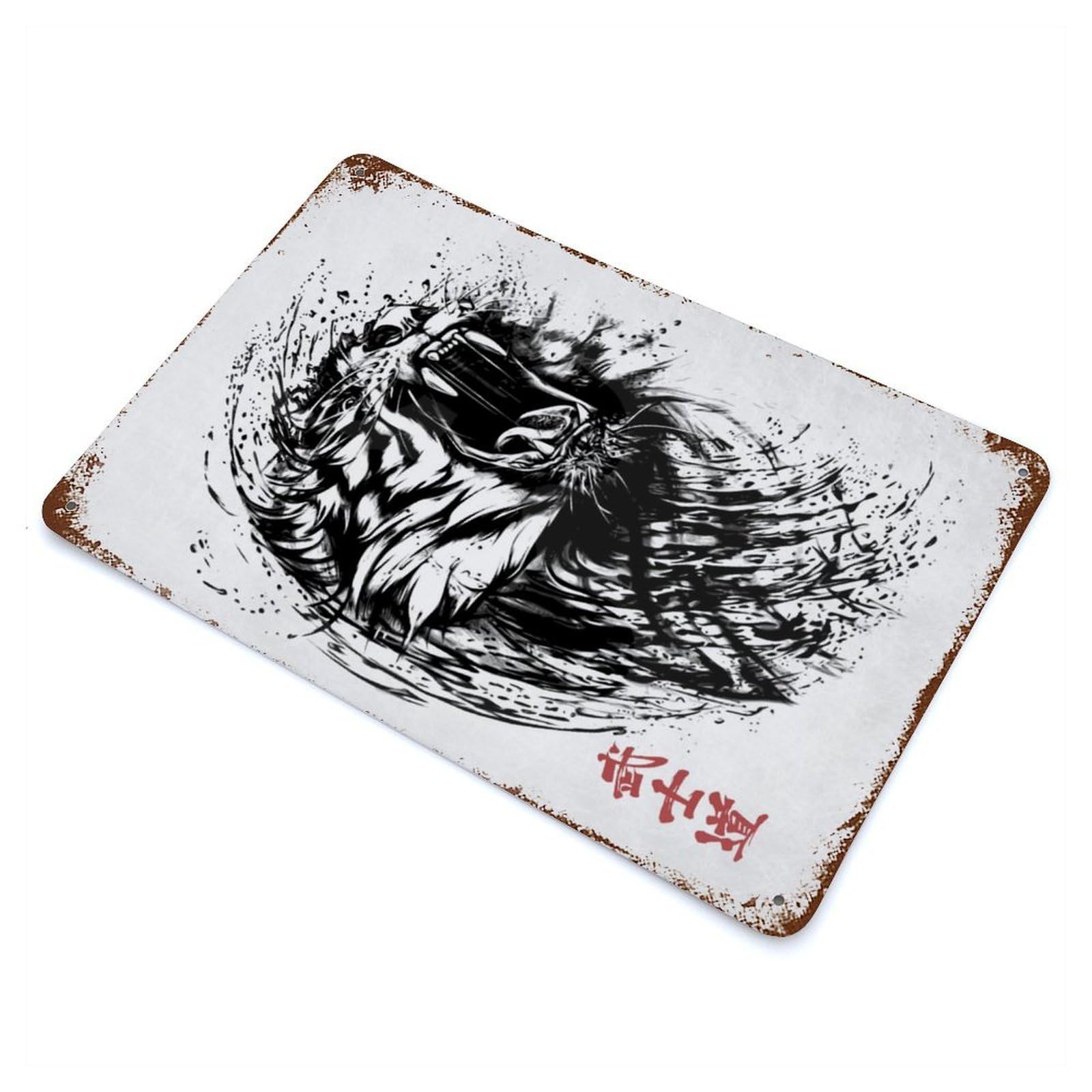 Rust Effect Tiger Japan Vintage Rust Metal Sign 11.8"x7.9", Vintage Wall Decor for Garage, Bar And Workshop Decor