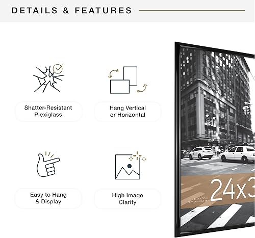 Vista 6 de MCS Trendsetter 24x32 Poster Frame Black High-Gloss, Vertical & Horizontal Wall Hanging Large Picture Frame for Photos, Posters & Art Prints (1-Pack)