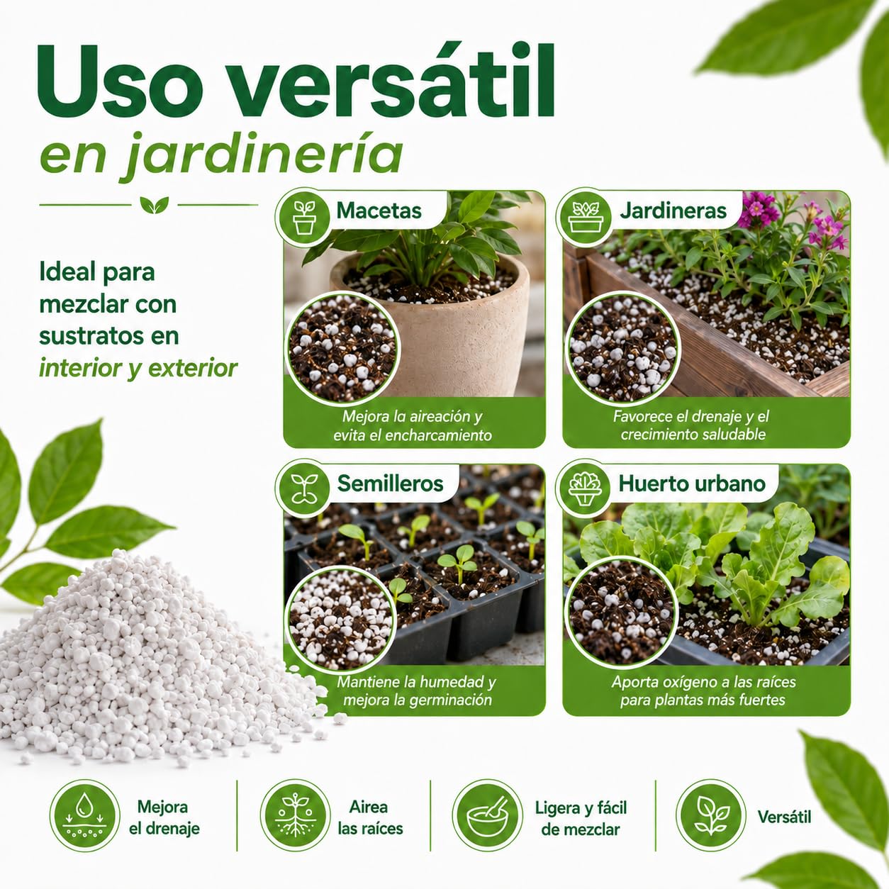Perlita, Mineral para Mezclar con sustrato, válido para Cualquier Cultivo, Formato en Saco (40L)