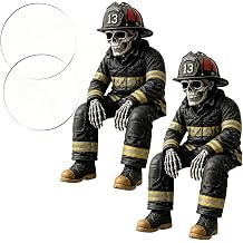 Firefighter Skeleton Shelf Sitter, Gothic Firefighter Memorial Tribute with Honor, Memorial Firefighters Table Decor, Resin Great Hero Ornament for Office, Bookshelf and Desk Display 2pcs