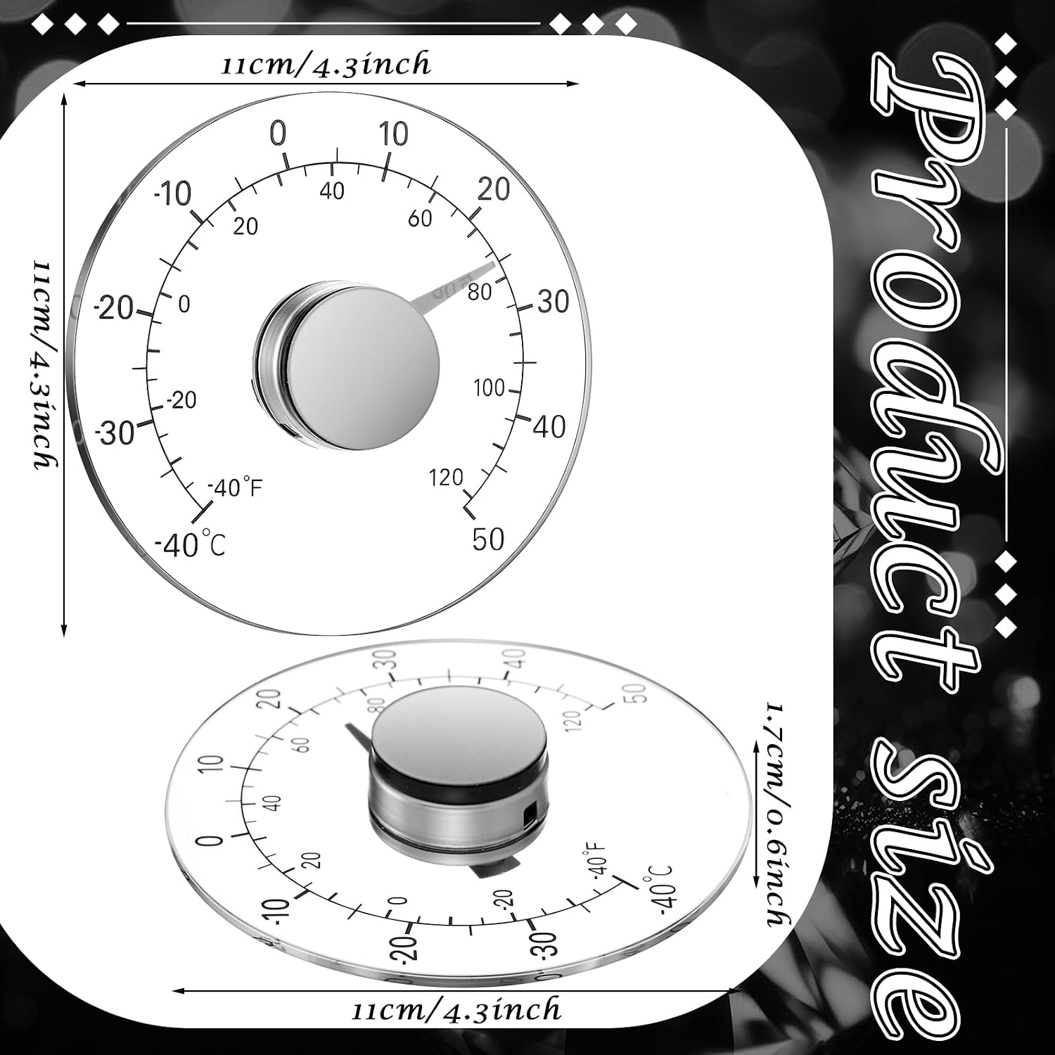 2 Pcs Outdoor Window Thermometer Stick on Dial No Battery 4.3in