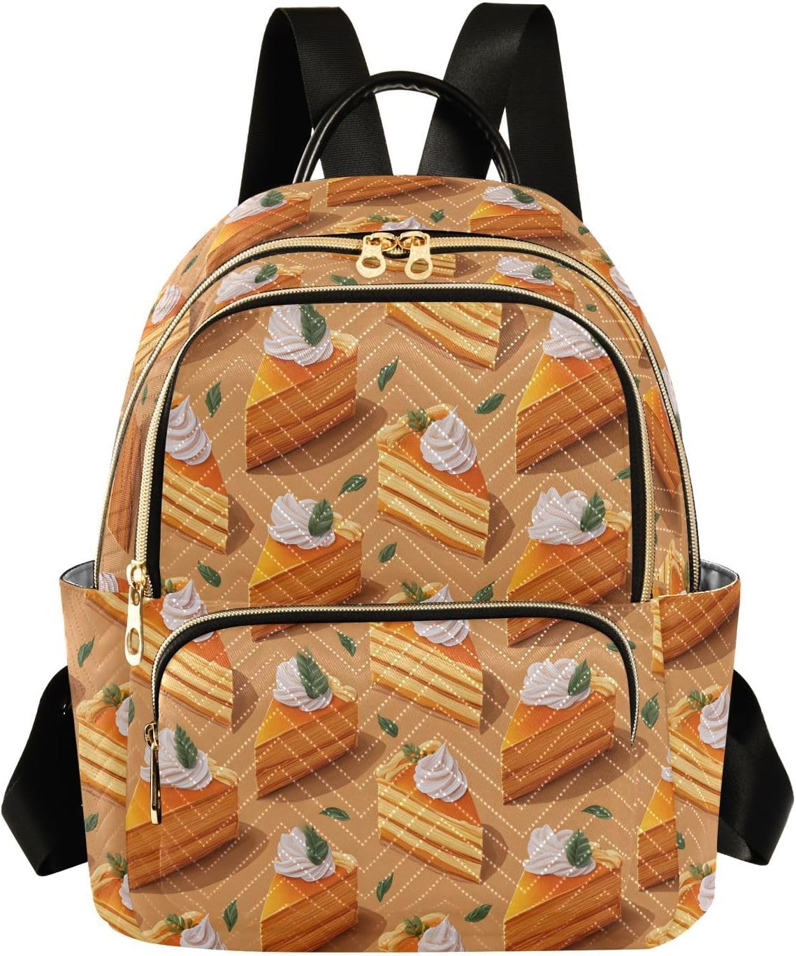 Leaves Pumpkin Crepe Cake Backpack Purse for Women Shoulder Bag Fashion Daypack Ladies Handbag Lightweight Travel Bag Rucksack