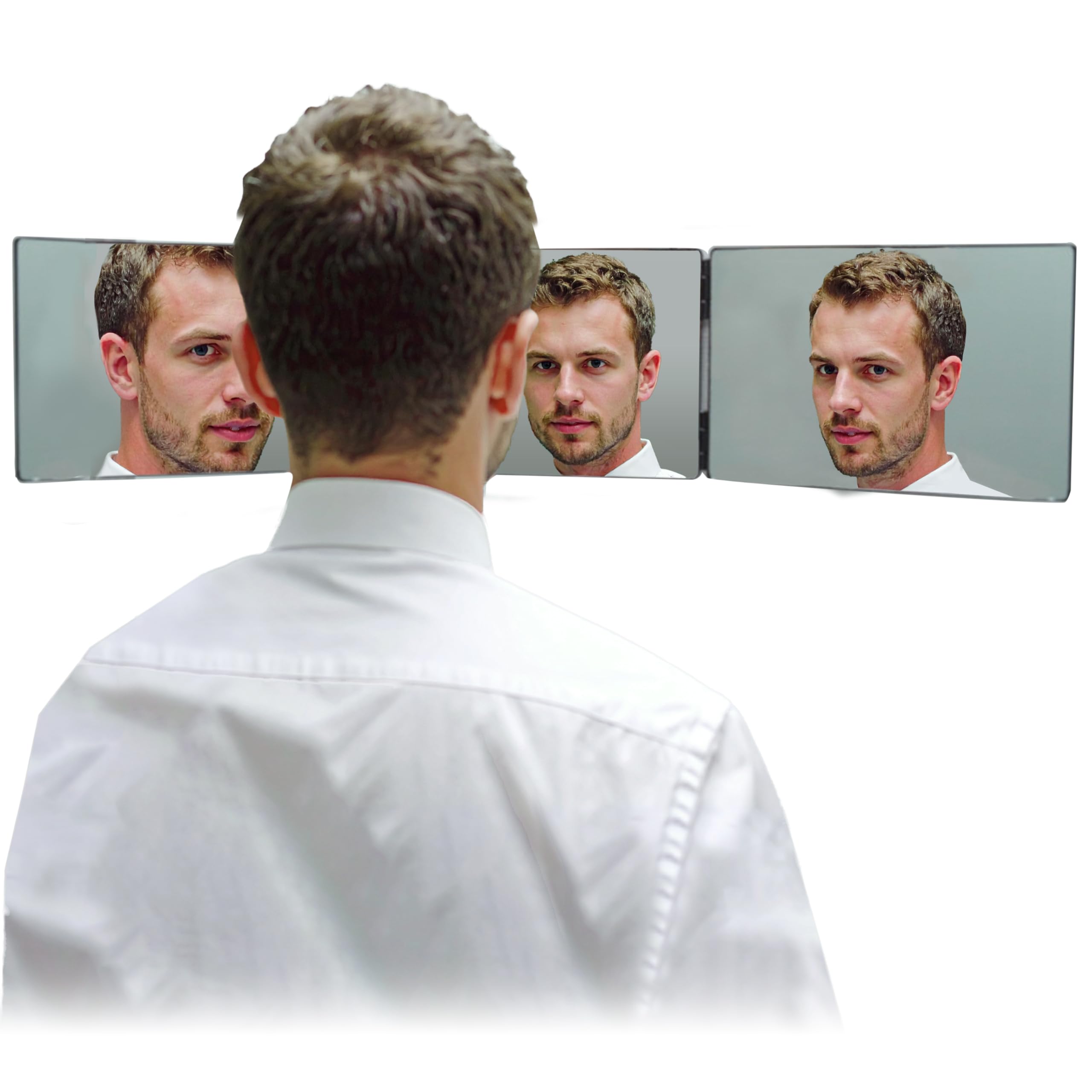 ESPEJO 360 Triple Plegable. Vista frontal, lateral, trasera. Ideal para cortarse el pelo solo, maquillar, afeitar. Portátil, sin instalación. Ganchos telescópicos. Uso personal o profesional (1)