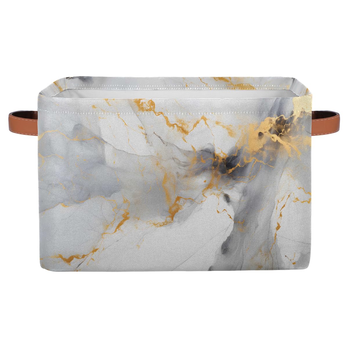 – Storage Boxes for Shelves with Handle Collapsible Cube Storage Baskets Gold Marble Print Shelf Baskets Toy Storage Organiser for Home Nursery 1PC