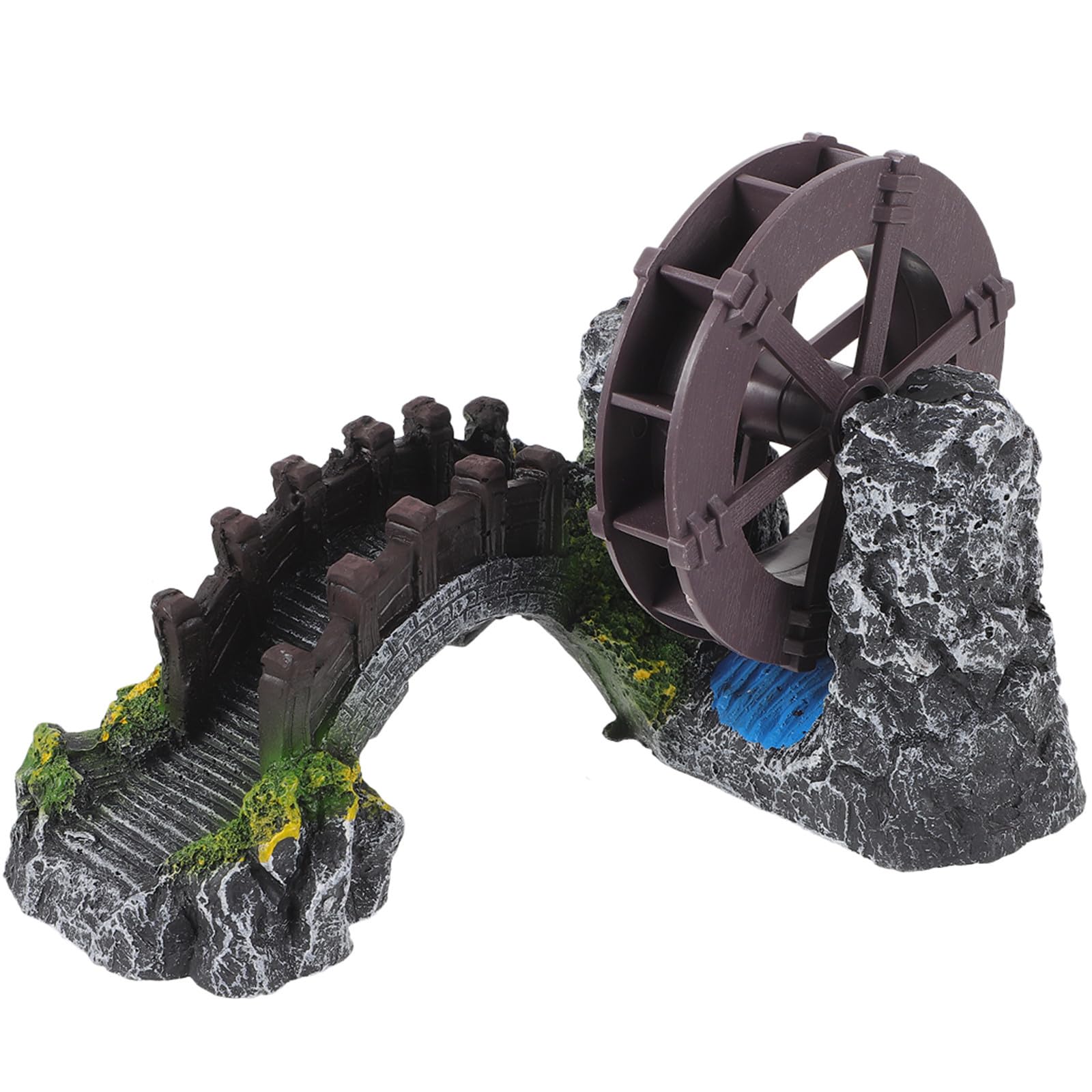 Pont miniature d'aquarium à roue tournante et pompe à oxygène déco