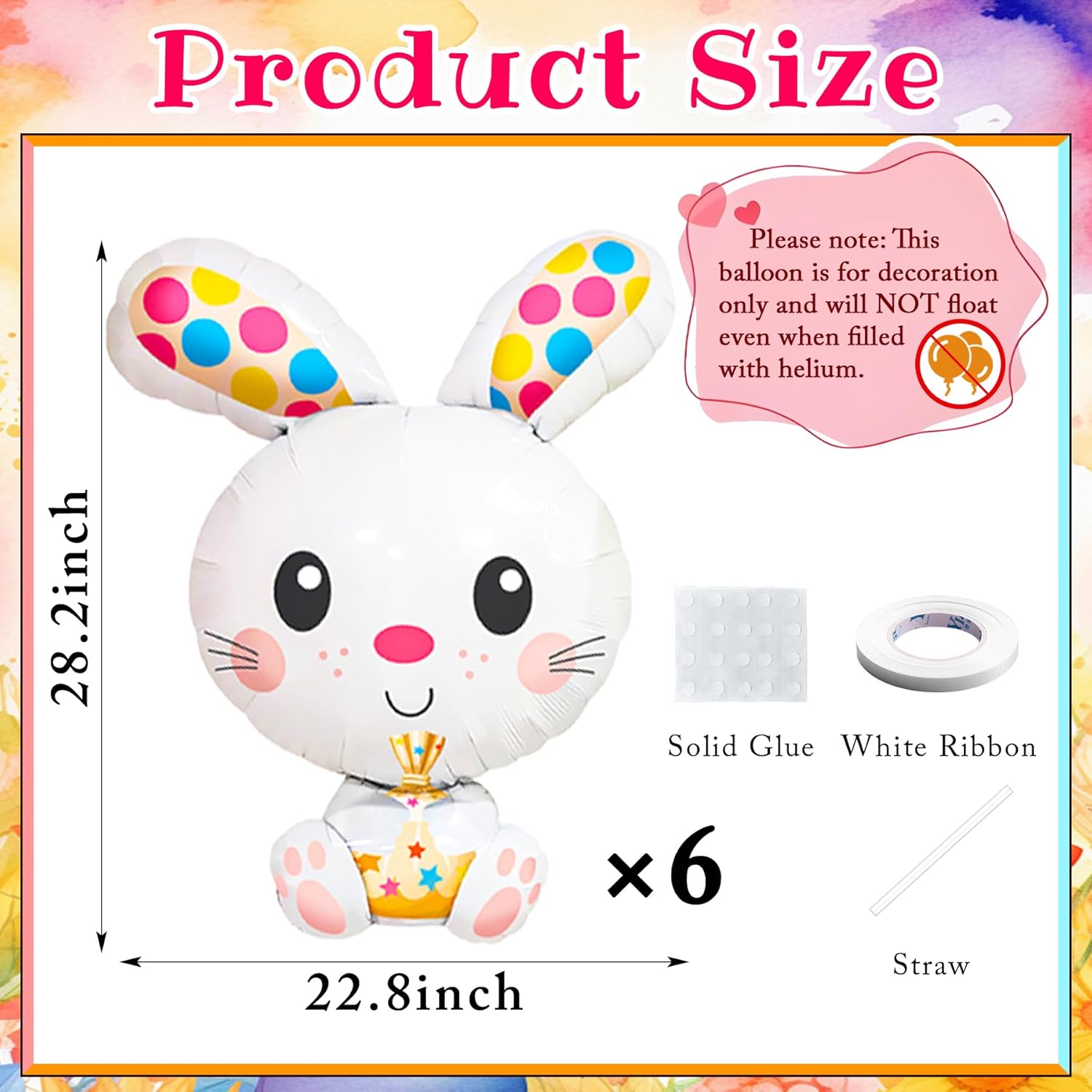 Easter Bunny Balloon Set 6PCS 28.2in Large Foil Rabbit Decorations for Easter Party Spring Celebration Egg Hunt Home Decor and Photo Backdrops