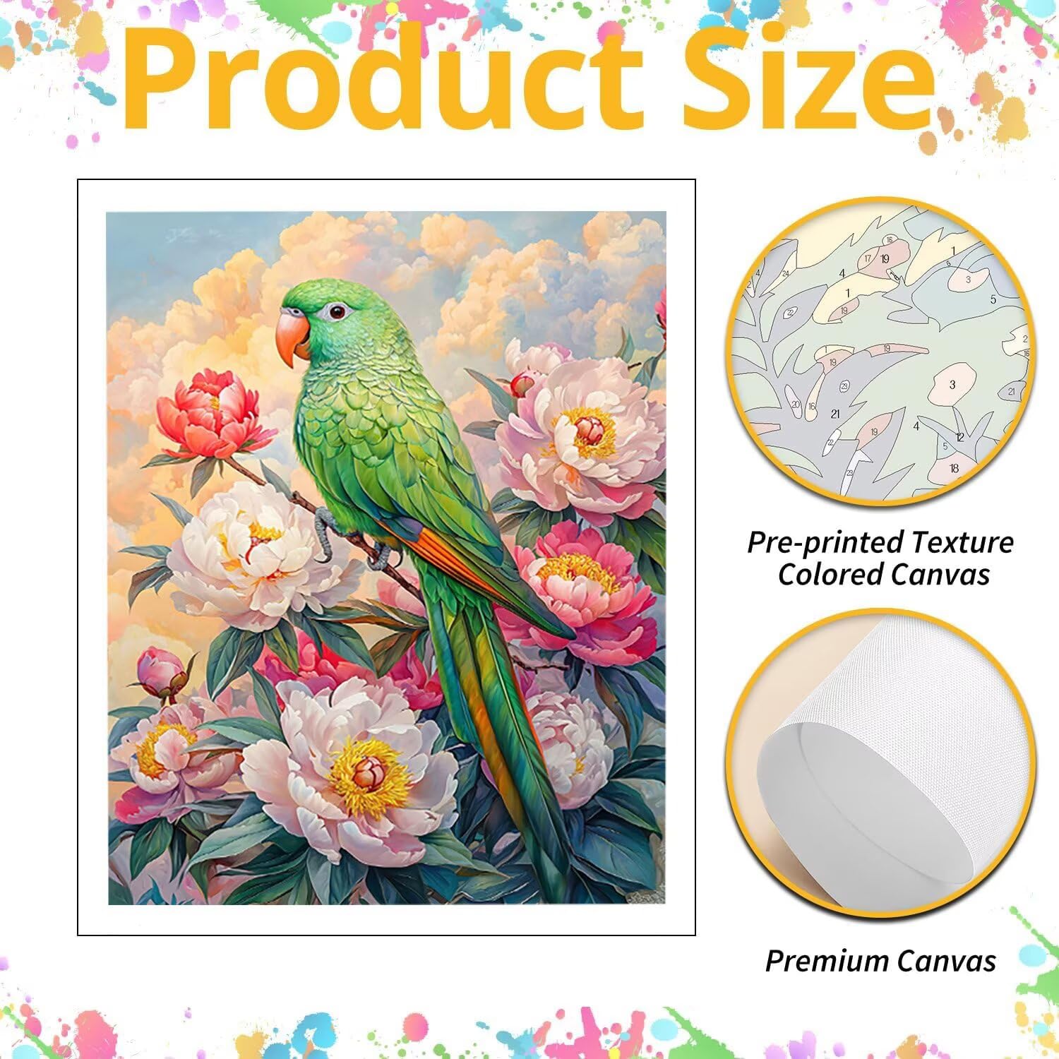 WEISHIWE Perroquet et fleurs Peinture Numero Adulte Kits, 80x100cm m-1082