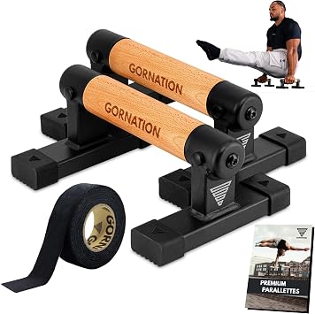 GORNATION Parallettes, Calisthenics Push-Up Bars for Handstands & Strength Training, Parallel Bars for Home & Outdoor Training, Fitness Equipment with Secure Grip, Wooden Handles