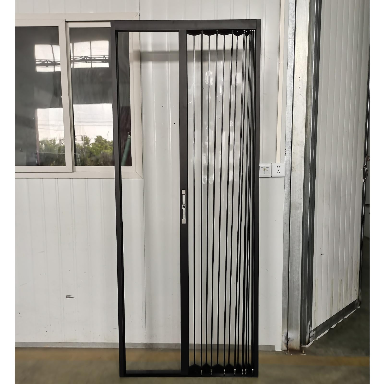 Customize Interior Accordion Door 24 28 30 32 36 38 40 42 48 50 56 70 72 inch wide, black Aluminum Frame Sliding Folding Door with Clear Acrylic Panels, for Closet RV Patio Shower Door(W 30in/76cm,H 7