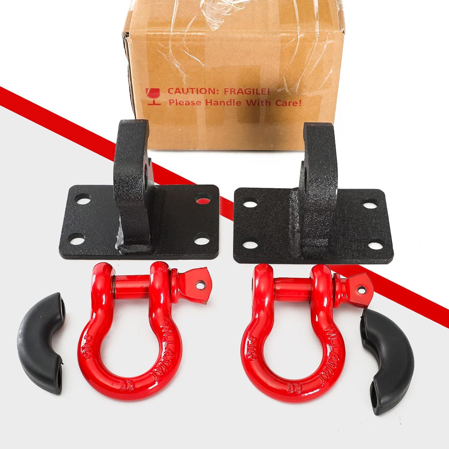 2PCS Front Tow Hook Mount Bracket and D-Ring Fit 2010-2020 Ram 2500/3500/4500 with 3/4" D Ring Shackle