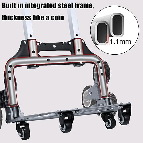Miniatura 3 de CCJH Carro de mano plegable de capacidad, 4 ruedas universales y 2 cuerdas elásticas, carrito de escalada de escalera de aluminio con mango
