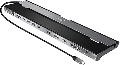 USB C Docking Station- Supports up to 3 Display Simultaneously | HDMI, DisplayPort, VGA, 100W PD Fast Charging, Gigabit Ethernet | Comes with Type C Cable Compartment (JCD543)