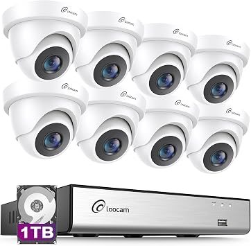 Loocam Security Camera System with DVR H.265+ 8CH, 1TB Hard Drive