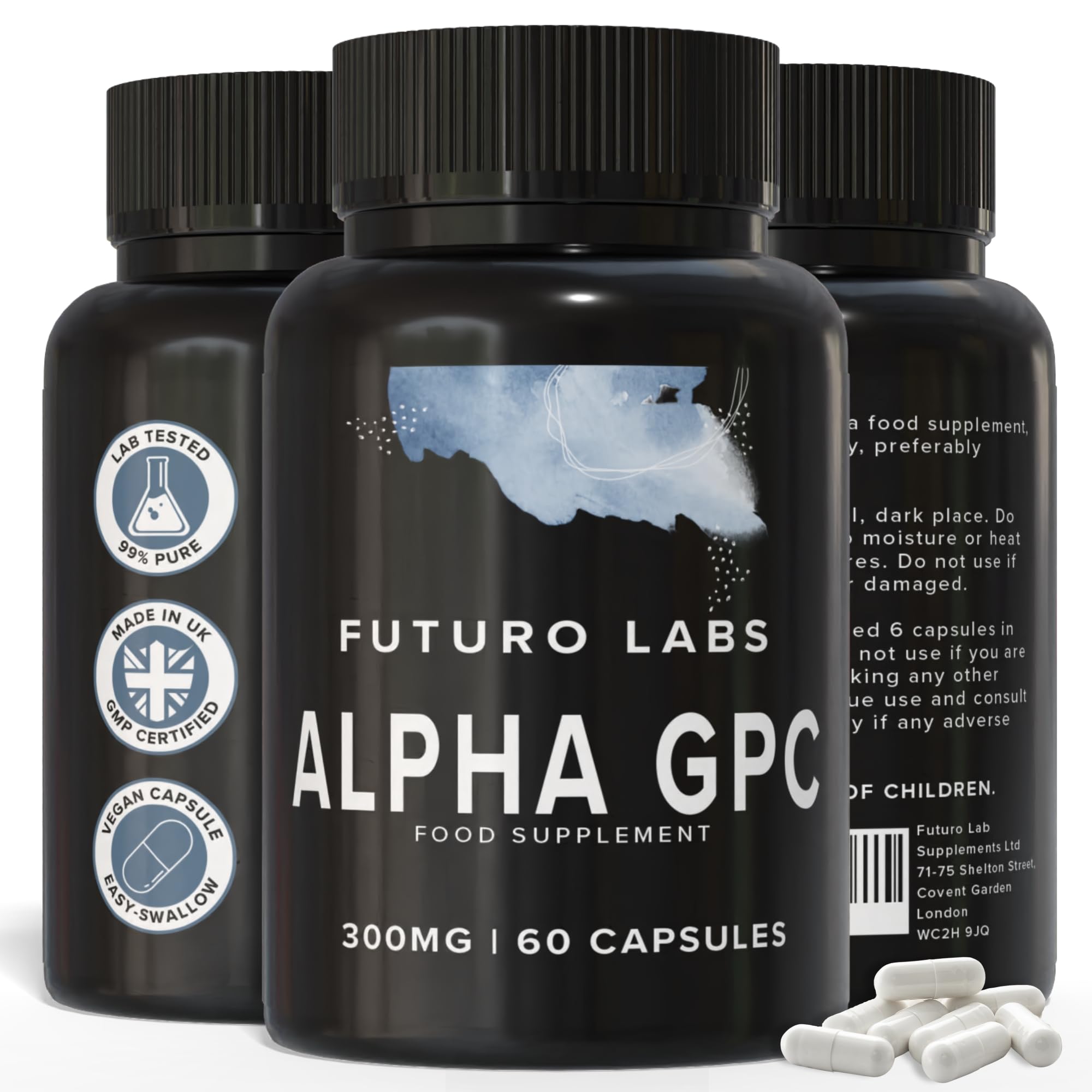 Alpha GPC Choline Supplement 600mg per Serving (High Strength) Cognitive Supplements for Memory, Mood & Motivation - Lab Tested, Non-GMO, Nootropic for Brain Made in The UK (60 300mg Capsules)