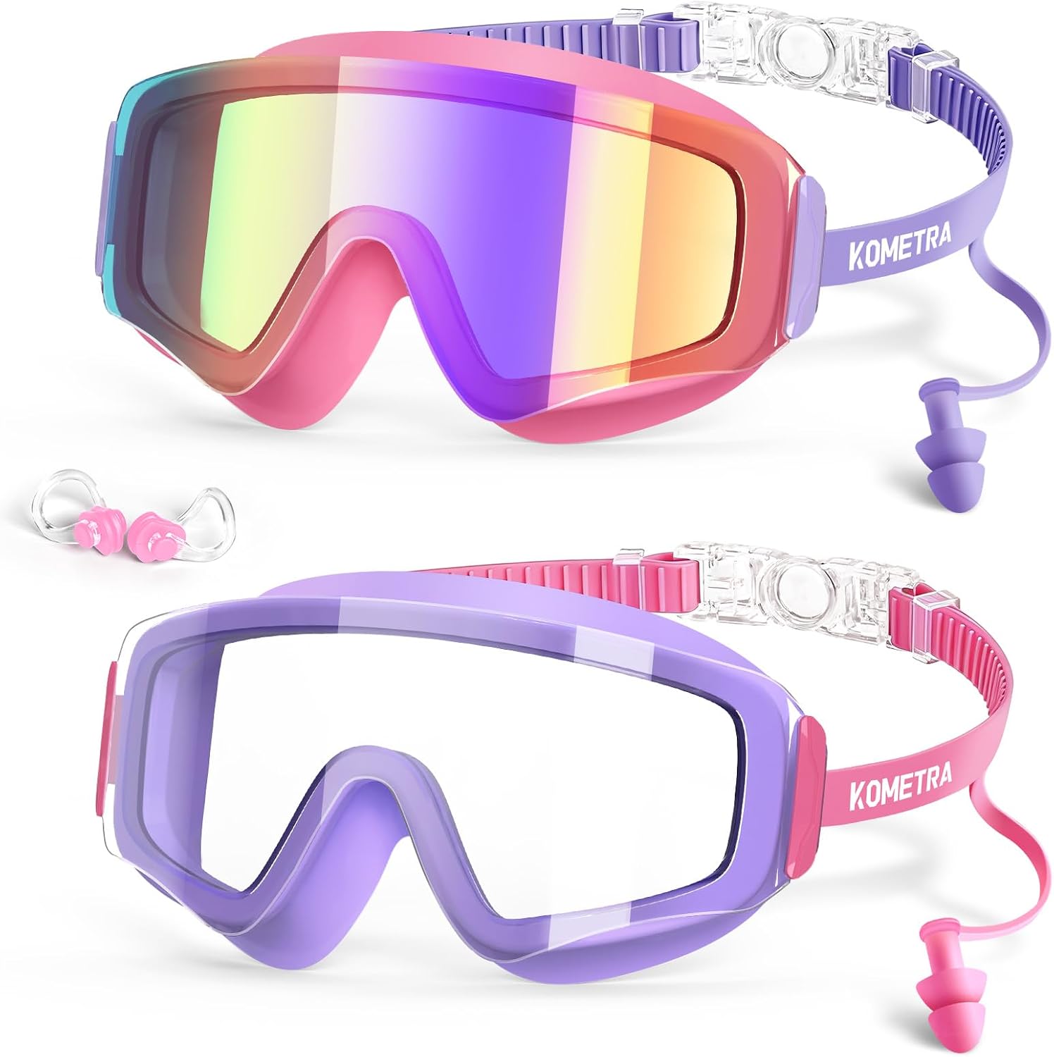 2 Pack Kids Swim Goggles for 3-15, Anti Fog UV Protection Pool Water Swimming Goggles for Boys Girls Toddler