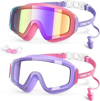 2 Pack Kids Swim Goggles for 3-15, Anti Fog UV Protection Pool Water Swimming Goggles for Boys Girls Toddler