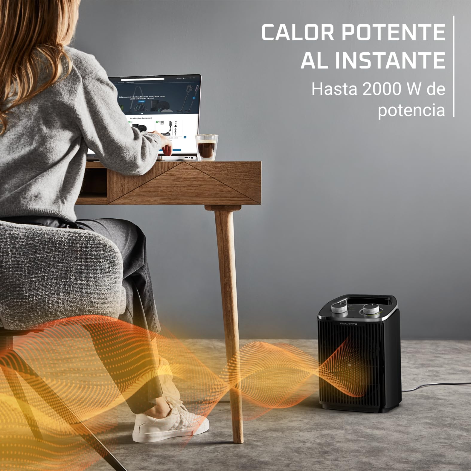 Rowenta Intense Comfort, Calefactor, 2000 W de potencia SO2350 | Bajo consumo, silencioso, apagado automático, 2 Modos Eco/Turbo, Calienta hasta 35m, Uso sencillo a diario, Color: Negro