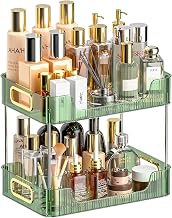 Lexvss Bathroom Organizer Countertop, Clear Makeup Desk Organzier for Dressing Table, Vanity Countertop Bathroom Counter, 2-Tier Vanity Tray Shelf for Cosmetic, Lotions, Perfume and Toiletries (Green)