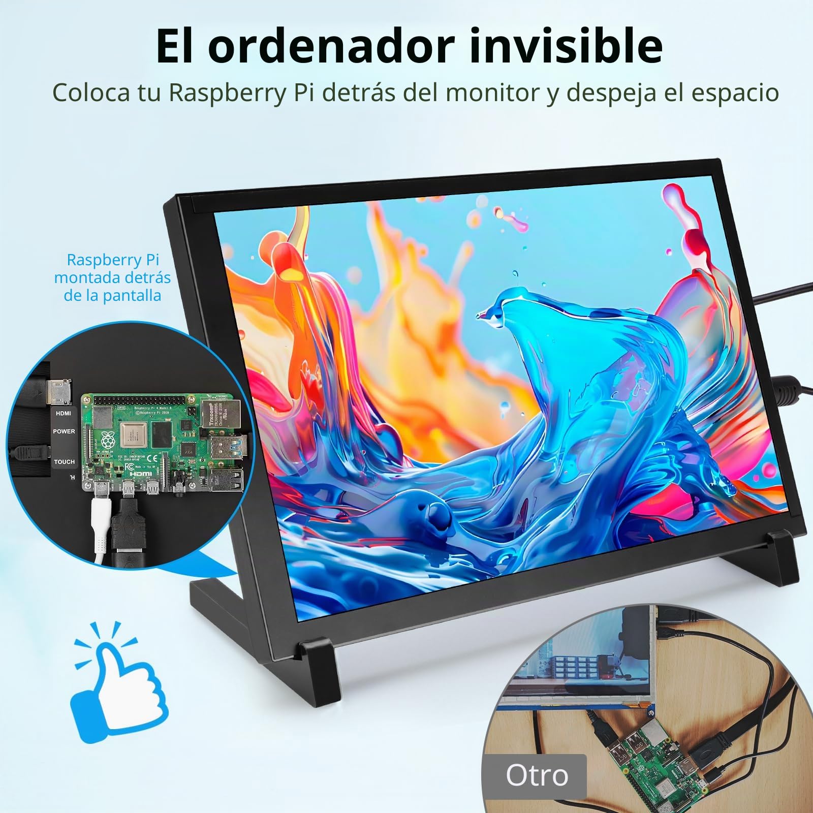 ELECROW Monitor Portátil, 10.1 Pulgadas 1280 * 800 Pantalla Táctil Monitor Compatible con Raspberry Pi, PC