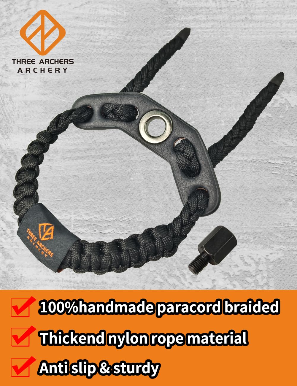 THREE ARCHERS Archery Bow Wrist Sling black Adjustable Wrist Strap Loop Compound Bow Stabilizer & Hand Loop Carrier (black) - Image 2