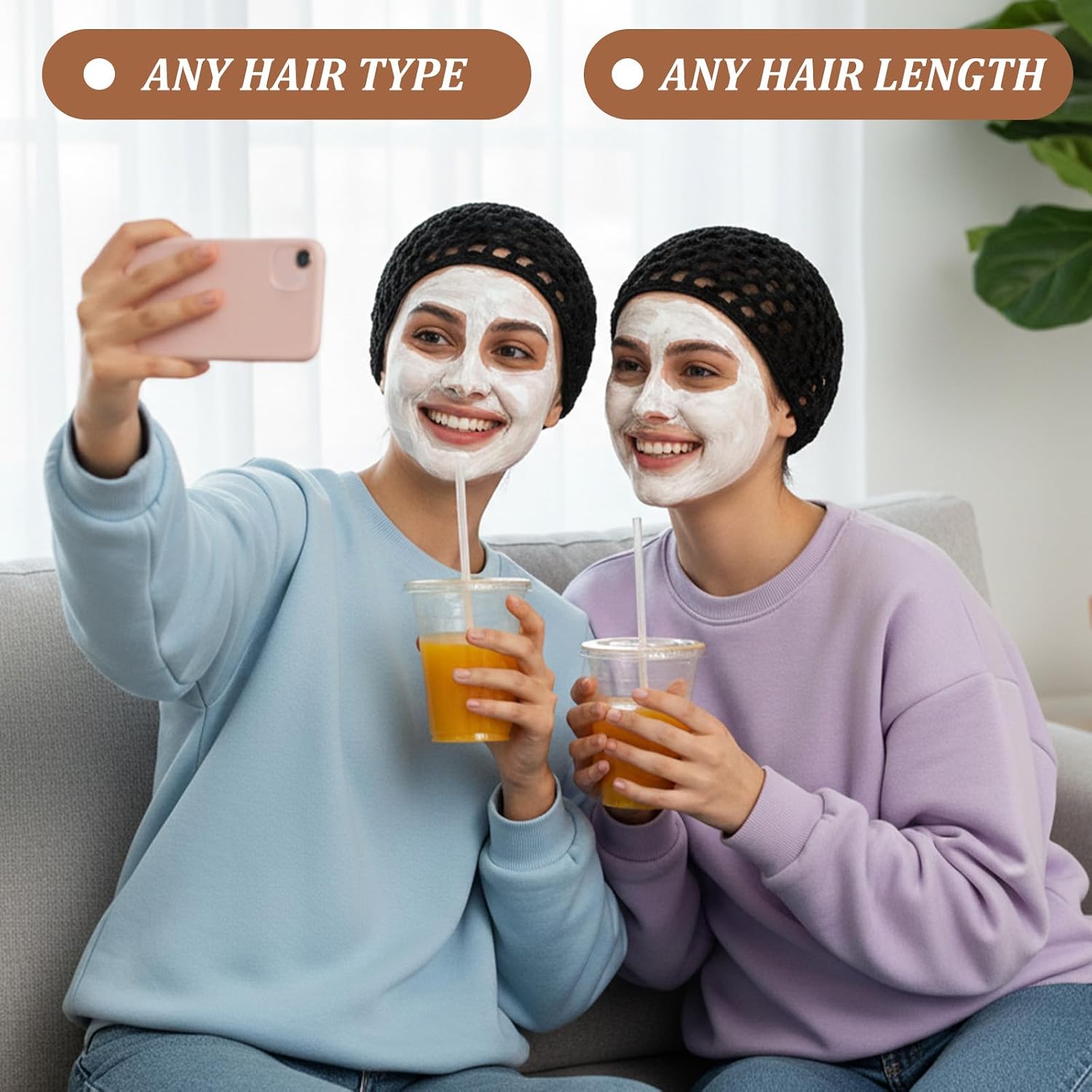 Hair Net for Women 2 Pack Stretchy Mesh Snood Hair Wrap Cap Crochet Bonnet