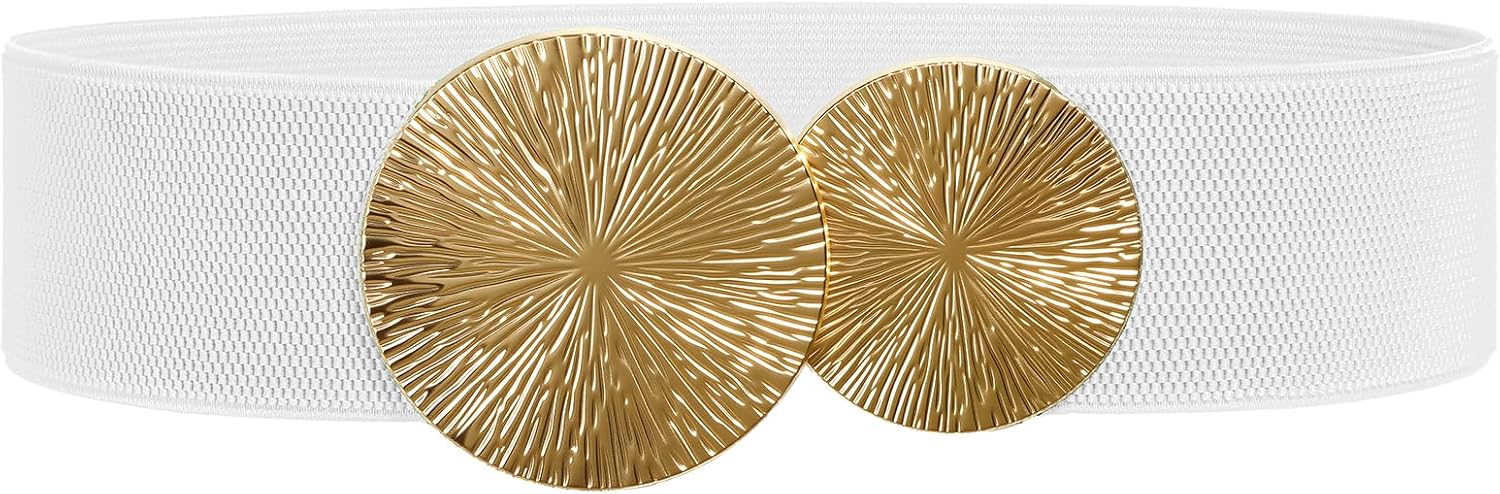 Women Wide Elastic Belts for Dresses Fashion Stretchy Waist Belts Ladies Cinch Belts with Gold/Silver Buckle