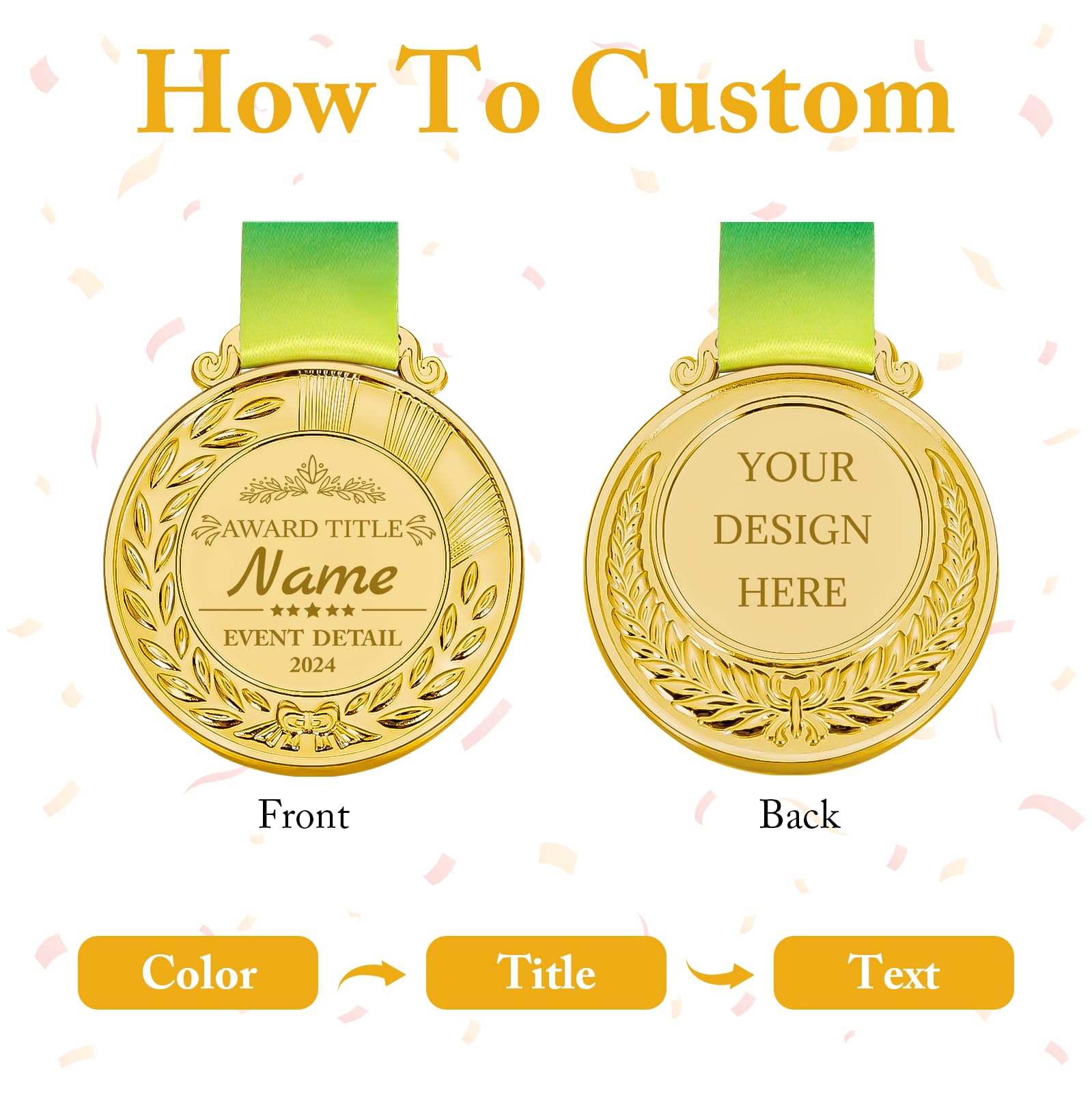 Personalized Medals for Awards, Custom Medal with Text Name for Kids Adults, 1st 2nd 3rd Award Medals with Neck Ribbon, Winner Medals Gold Silver Bronze Prizes for Sports, Competitions, Party