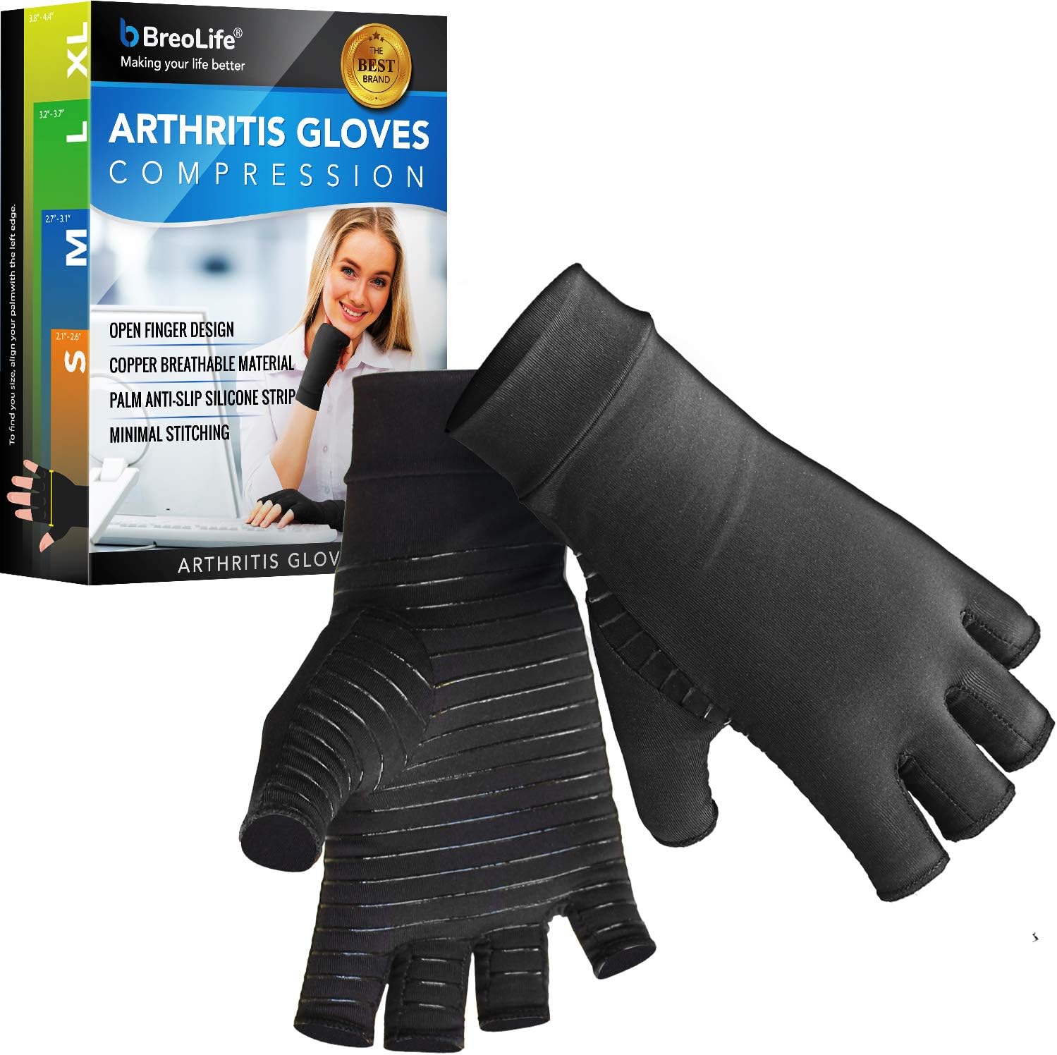 Copper Fit Compression Gloves, Copper Infused Compression Gloves for Men and Women, Carpal Tunnel, Arthritis Gloves for Pain Relief, Healing, Hand Arthritis, Typing, and Daily Work (Small)