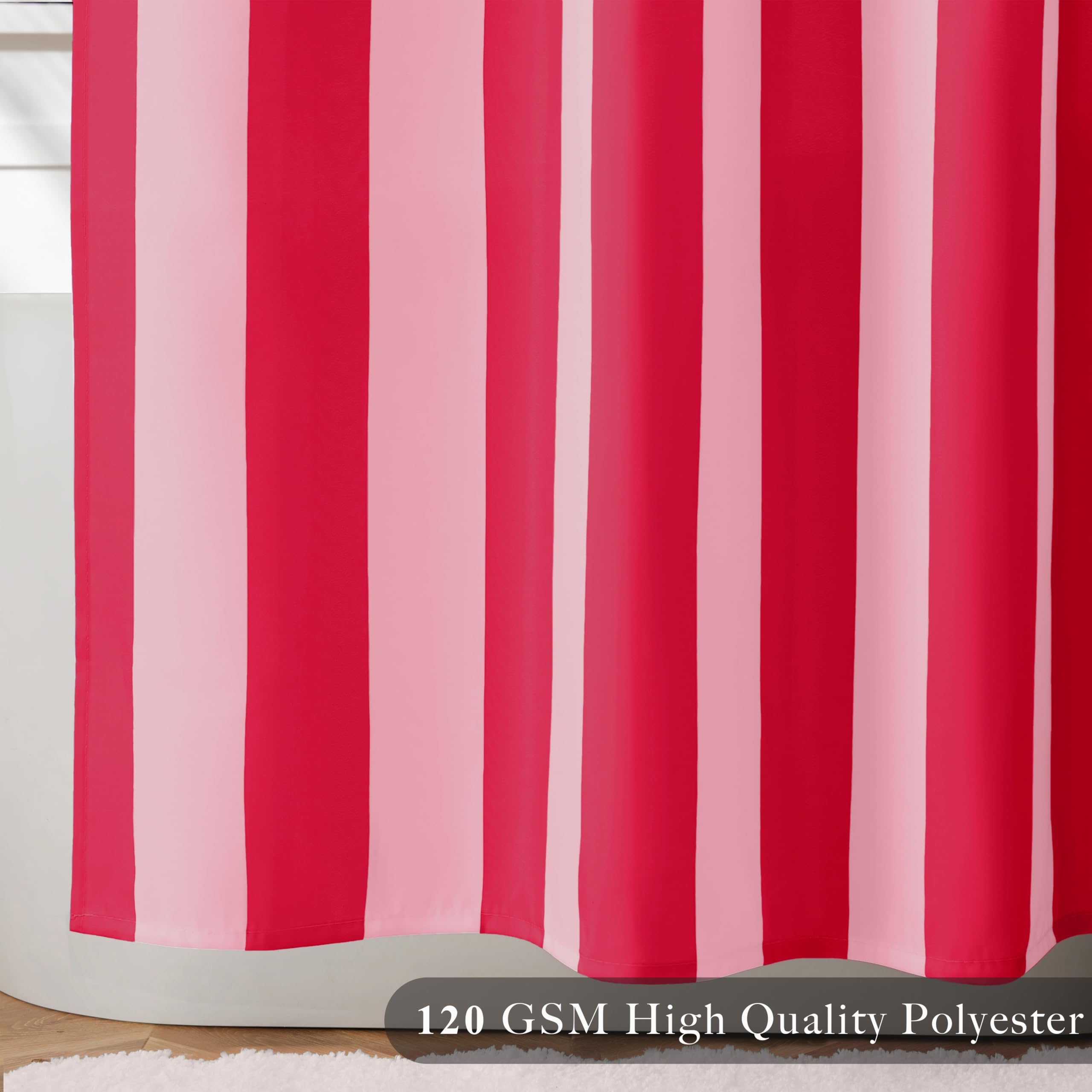 Vertikal gestreifter Duschvorhang, rot, niedlicher Retro-Vintage-Streifen-Badezimmervorhang im Landhausstil, wasserdichtes Polyestergewebe, 240 x 190 cm (B x H)