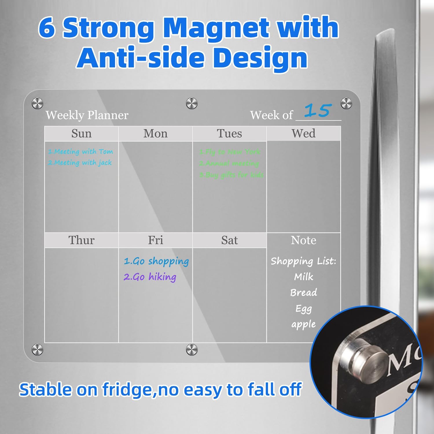 HOORITO 3 Pack Acrylic Magnetic Calendar for Fridge,Clear Set of Magnetic Planning Boards,Wet Erase Calendar,Reusable Monthly Weekly Calendars,8 Colorful Markers with Holder,2 Towel and 1 Hook??ê3Sets??ë