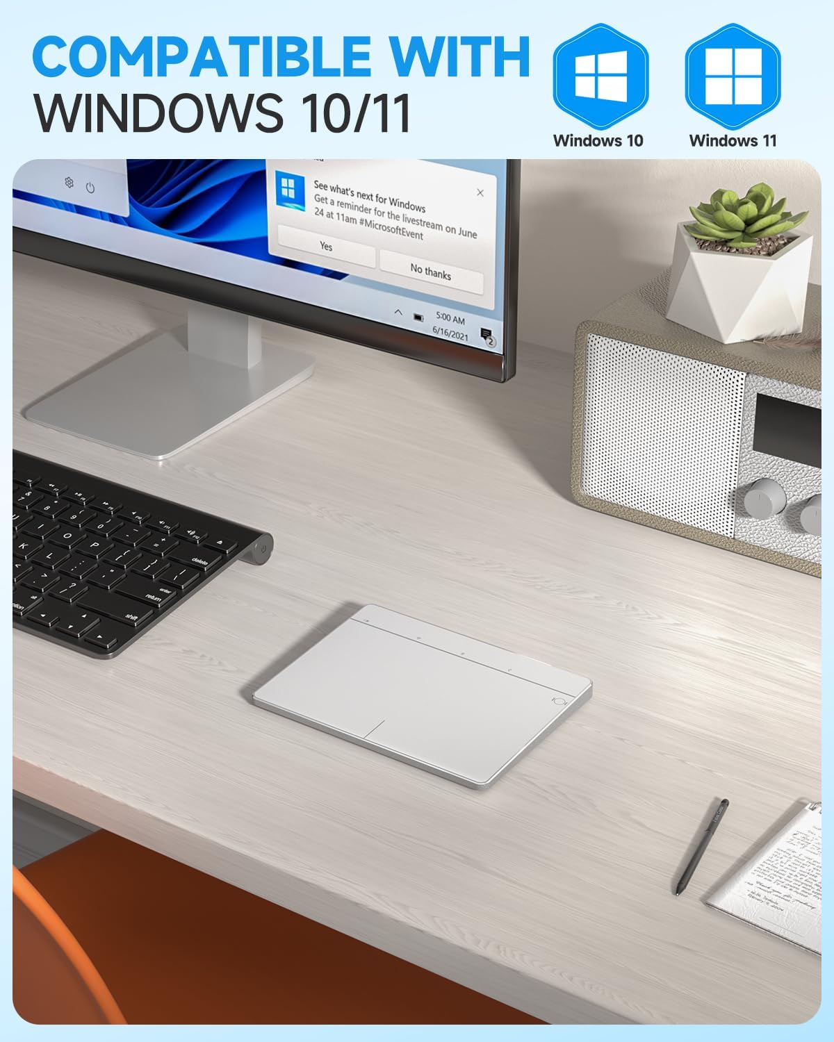 Wireless Bluetooth Trackpad for Windows 10 & 11, 3-in-1 Connectivity Modes,High Precision Control, Portable Multi-Touch Gestures touchpad for PC & Laptop