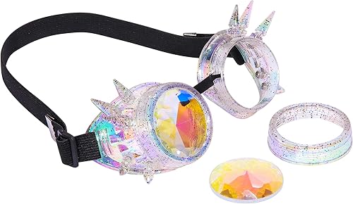 Miniatura 154 de Gafas de caleidoscopio retro con pinchos, gafas de cristal arcoíris steampunk estilo soldadura, gafas de cosplay punk